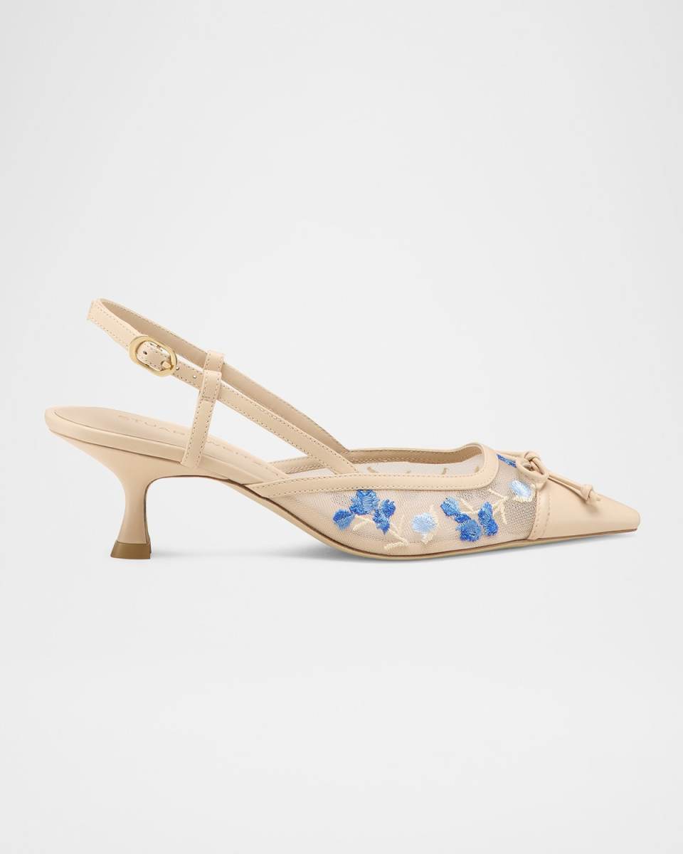 Kitty Embroidered Slingback Pumps